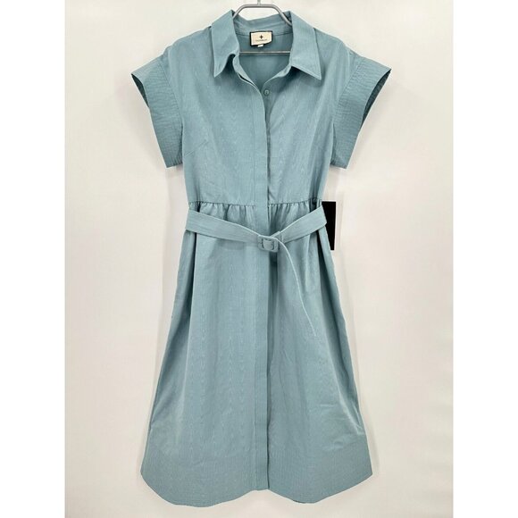 Tuckernuck Dresses & Skirts - Tuckernuck Slate Blue Chloe Midi Dress sz M Belted NWT A-Line Collared Button